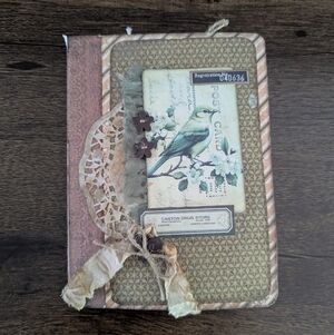 🌻Floral Rustic Junk Journal- Handmade- Recycled Materials- Birds/ Nature- Cream